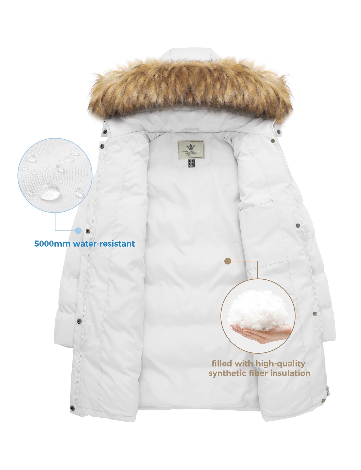 Women'S Puffer Coat Warm Winter Coat Jnsualted Puffer Jacket with Hood White XL