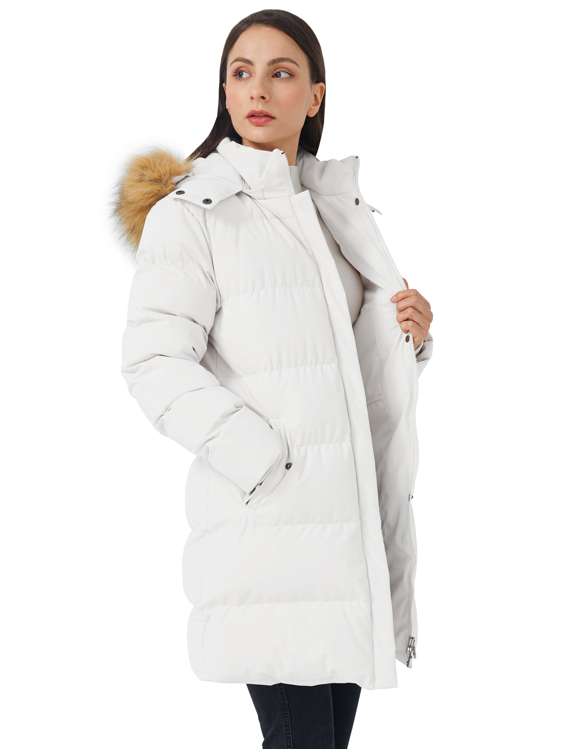 Women'S Puffer Coat Warm Winter Coat Jnsualted Puffer Jacket with Hood White XL