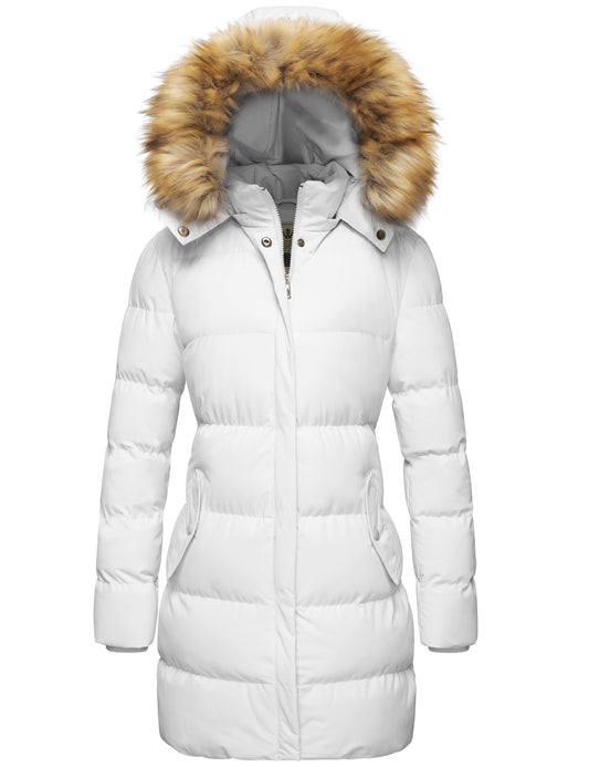 Women'S Puffer Coat Warm Winter Coat Jnsualted Puffer Jacket with Hood White XL