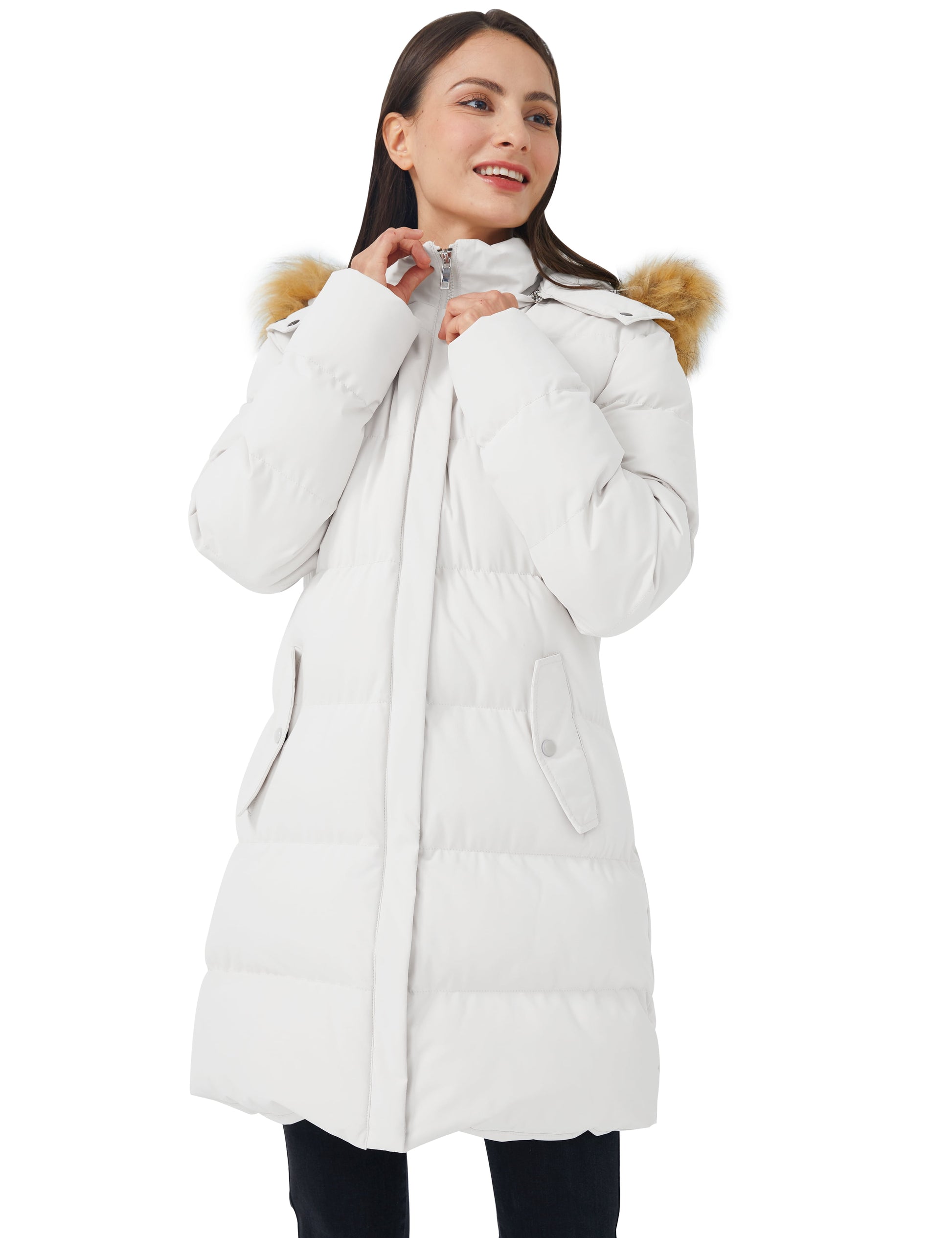 Women'S Puffer Coat Warm Winter Coat Jnsualted Puffer Jacket with Hood White XL